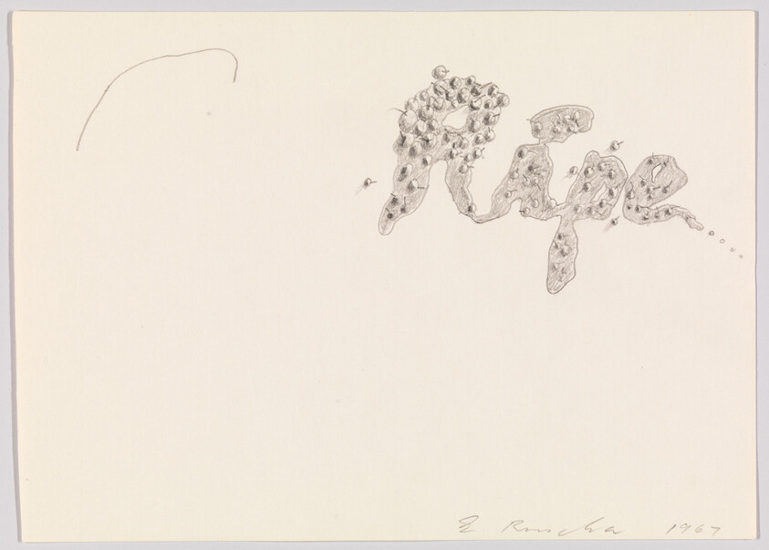 Delicate pencil drawing of clustered, organic blob shapes near the top-right of a blank page.