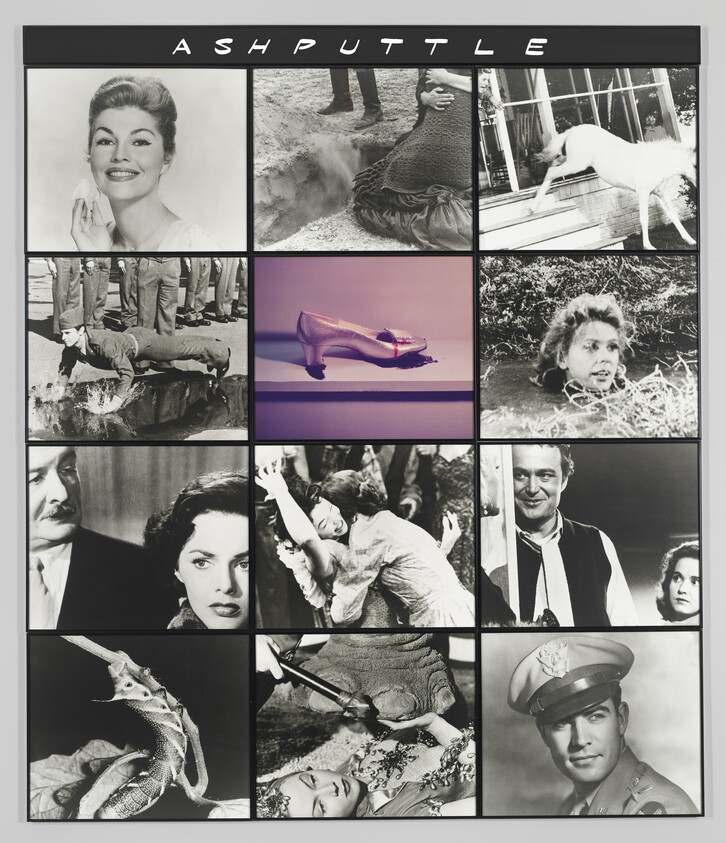 Grid of twelve film stills with a central shoe image and the title "ASHPUTTLE" above.