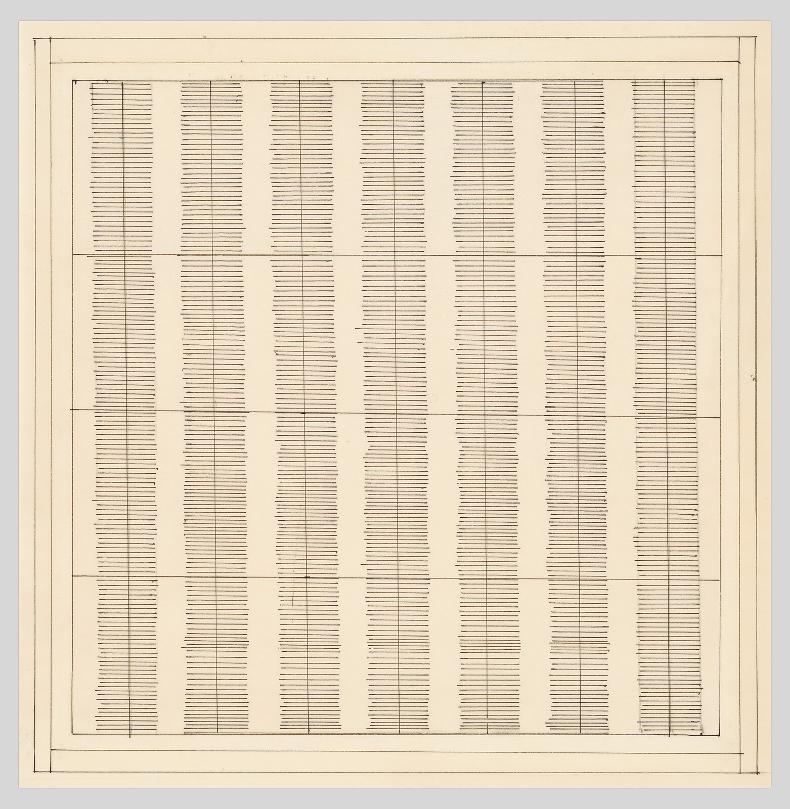 Large rectangular chart with evenly spaced vertical columns filled with short horizontal tick marks.