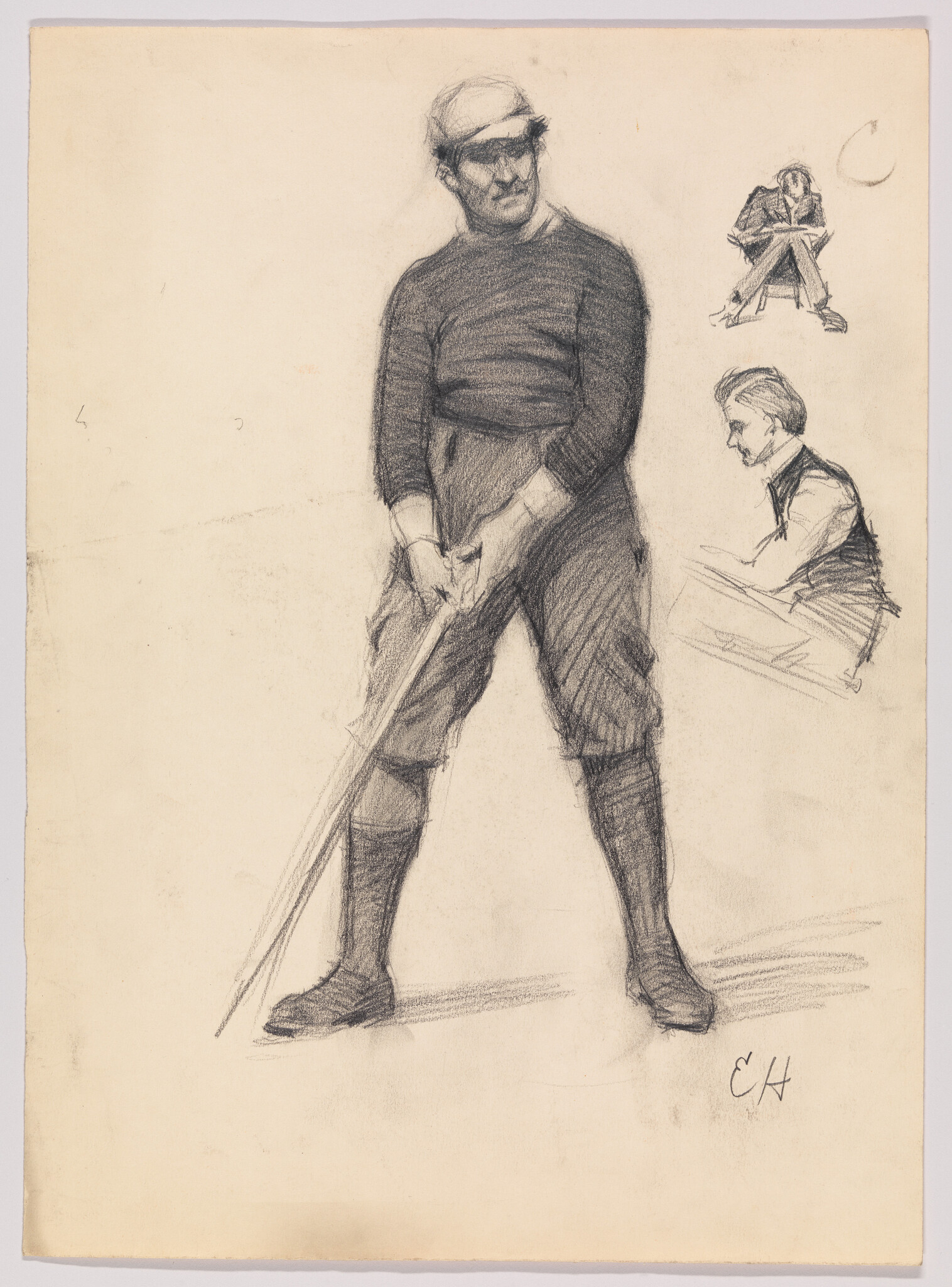 A standing baseball player grips a bat with legs apart, poised to swing.