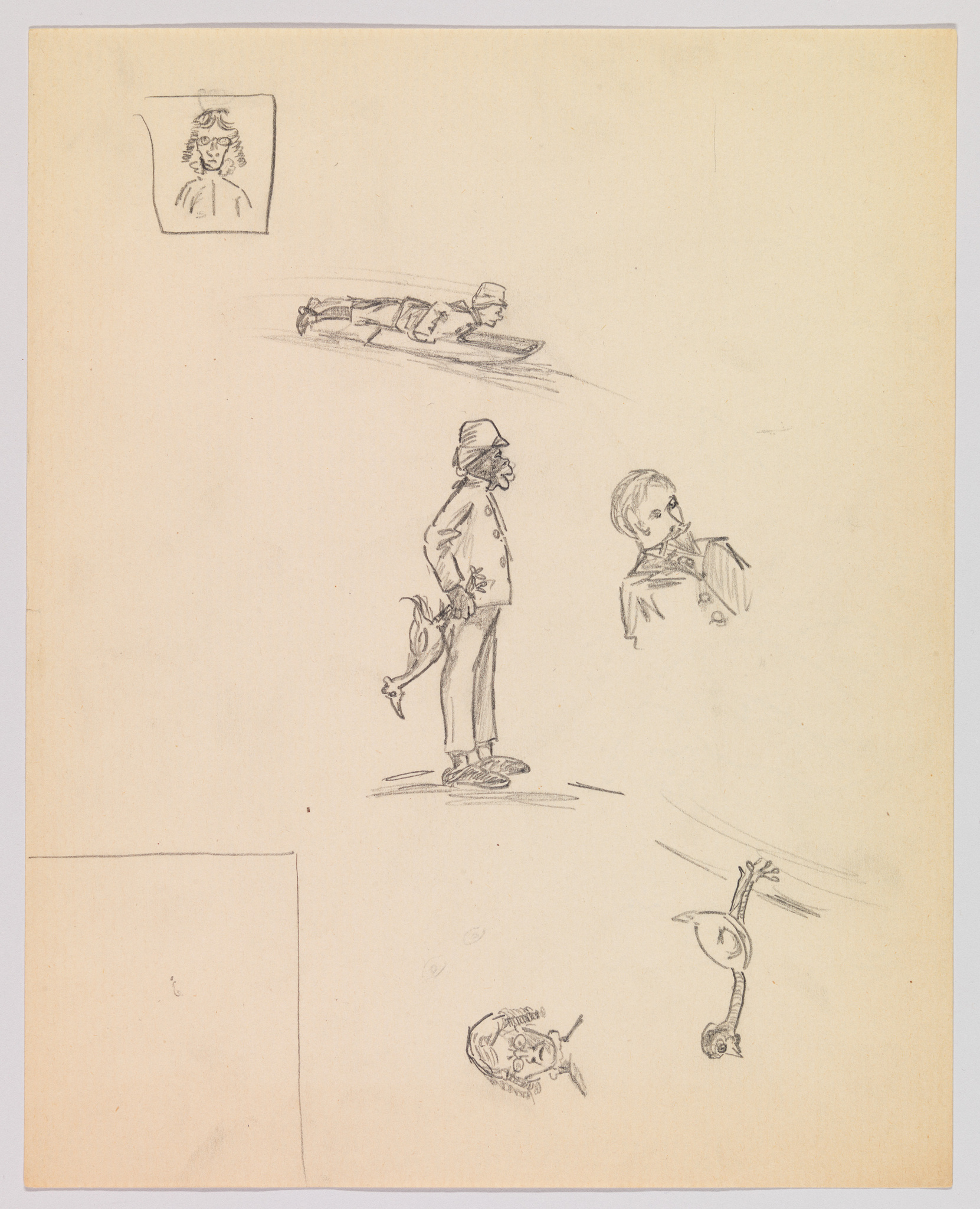 Edward Hopper | (Sketches of Figure Holding Chicken, Man on Sled, Two ...