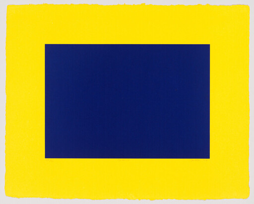 A dark blue rectangle centered within a bright yellow rectangular border on a light background.