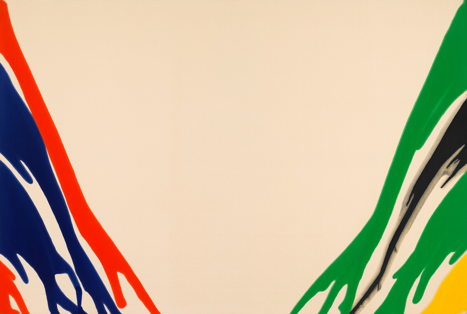 Colorful paint drips flow down the left and right edges toward a blank beige center.