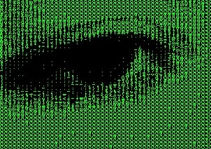 Green matrix-style code forms the shape of an eye on a black background.