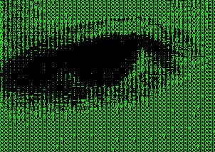 A dark eye shape formed by falling green computer code against a black and green background.