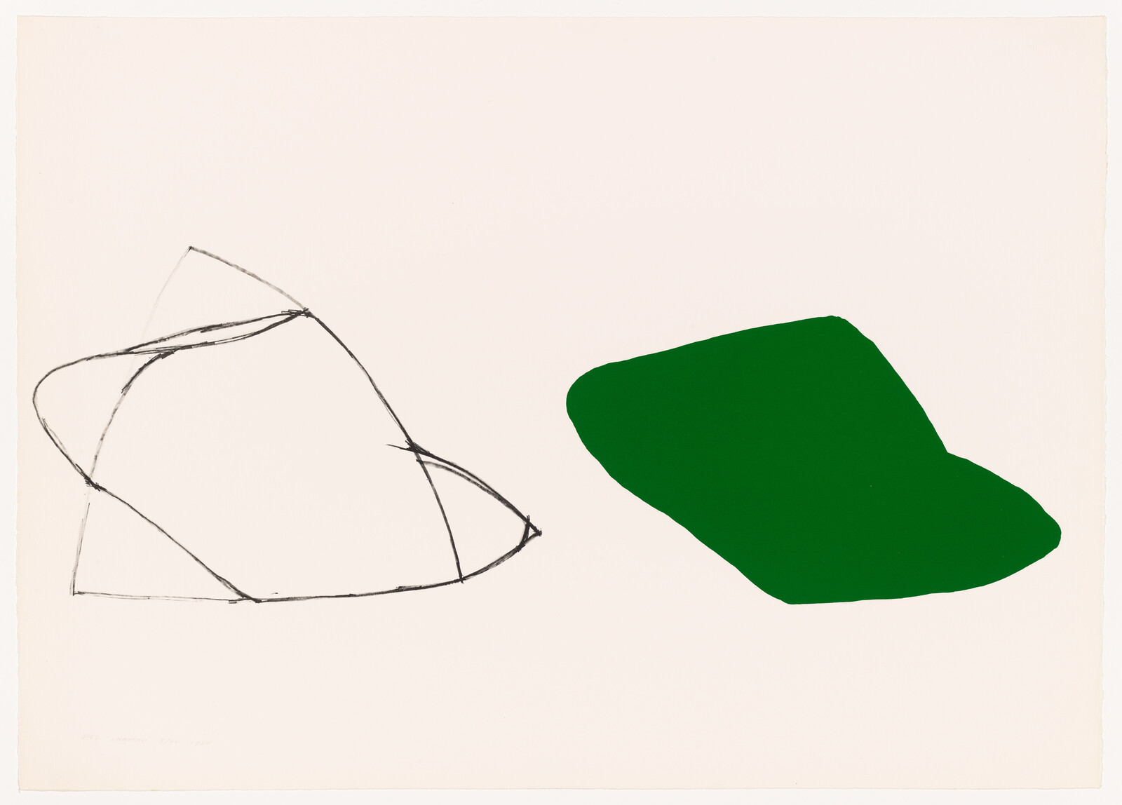 A loose black sketch outlines a shape on the left and a solid green form sits on the right.