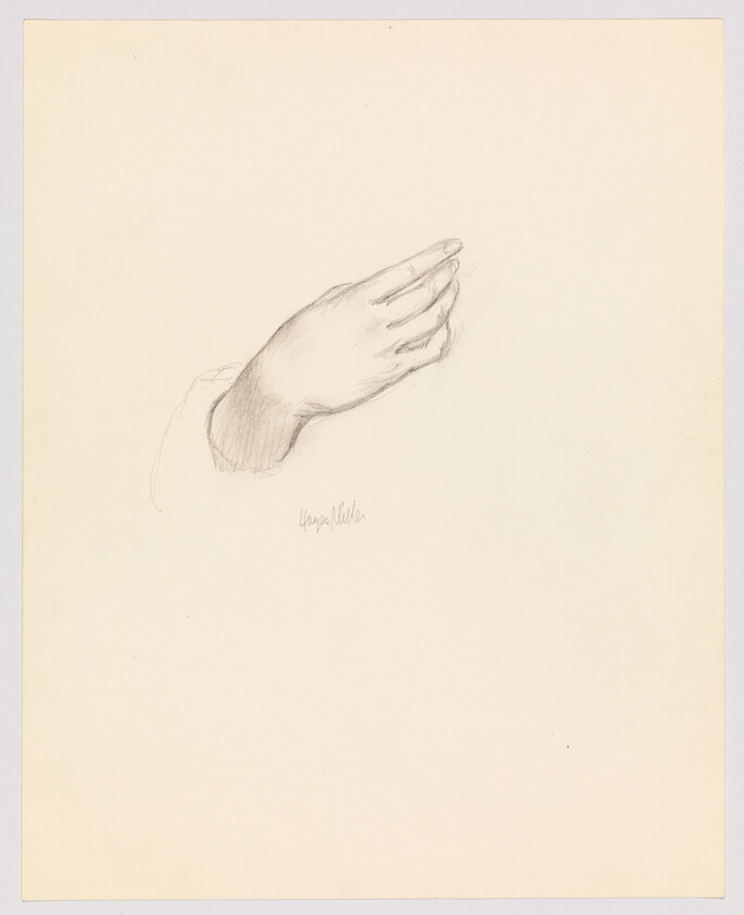 A simple pencil sketch shows a right hand with fingers extended and slightly cupped.