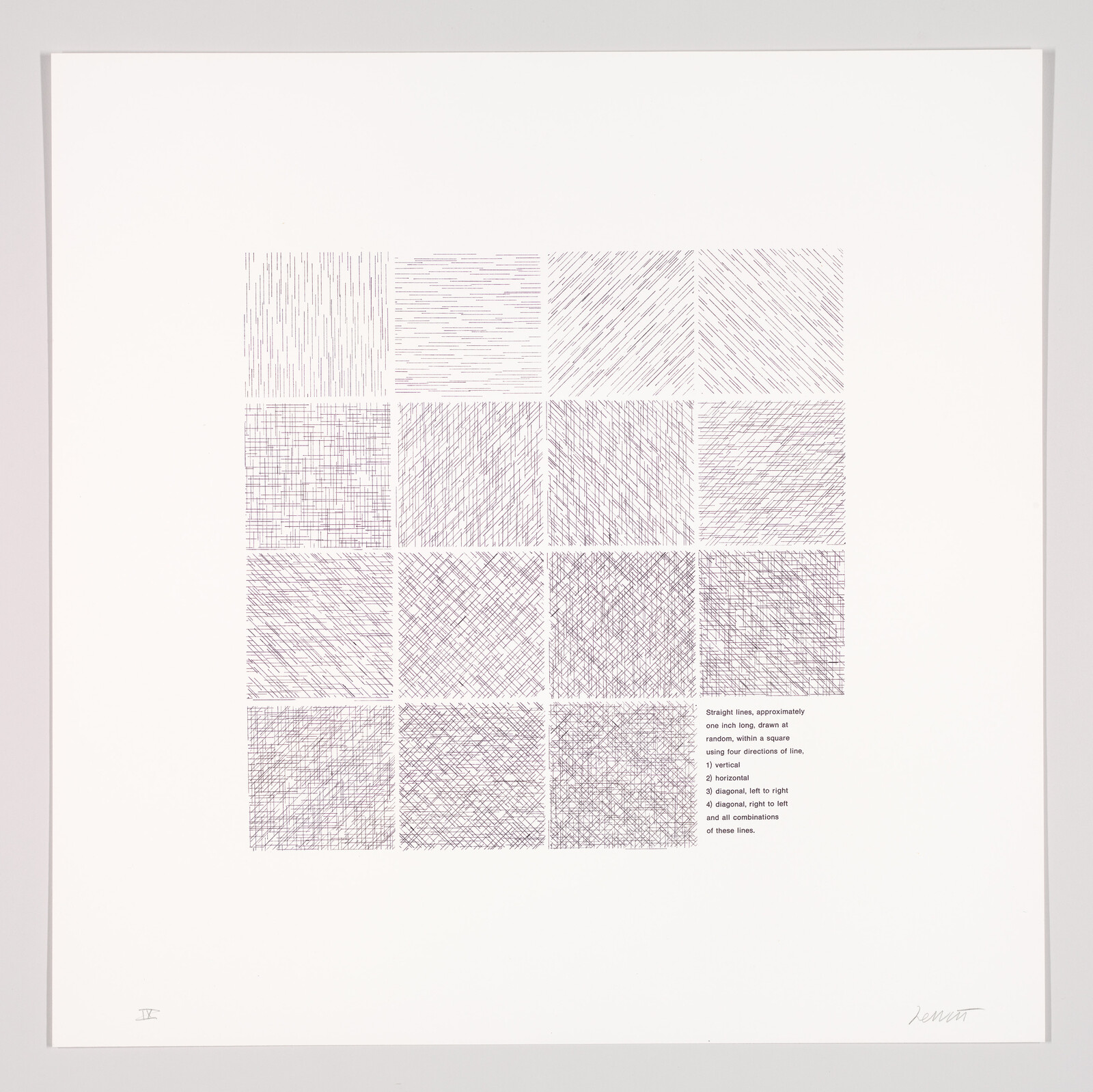 A grid of sixteen small squares showing different dense line hatching patterns and a small text block.