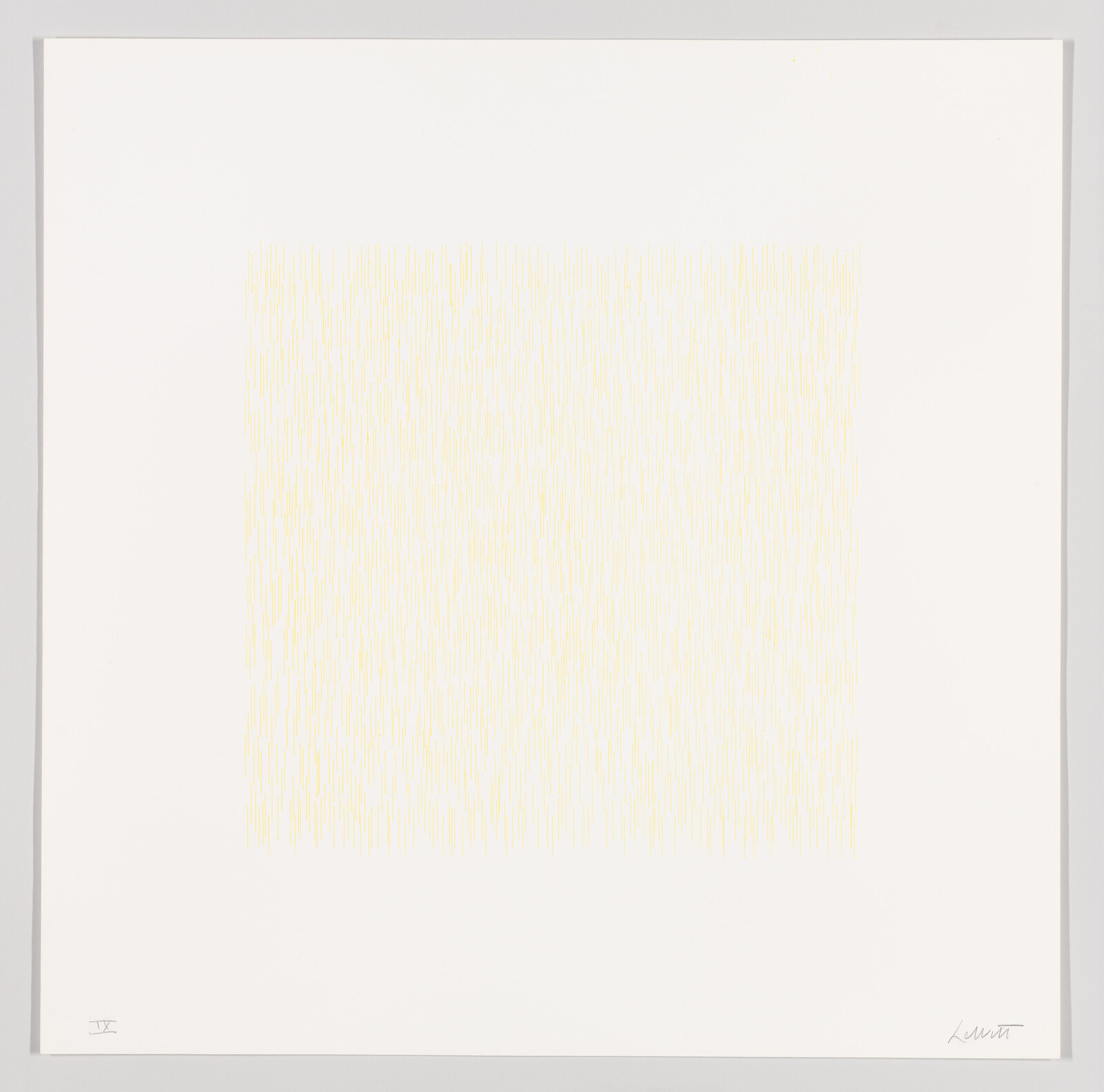 A white sheet showing a centered square of faint yellow vertical dashes forming a subtle grid.