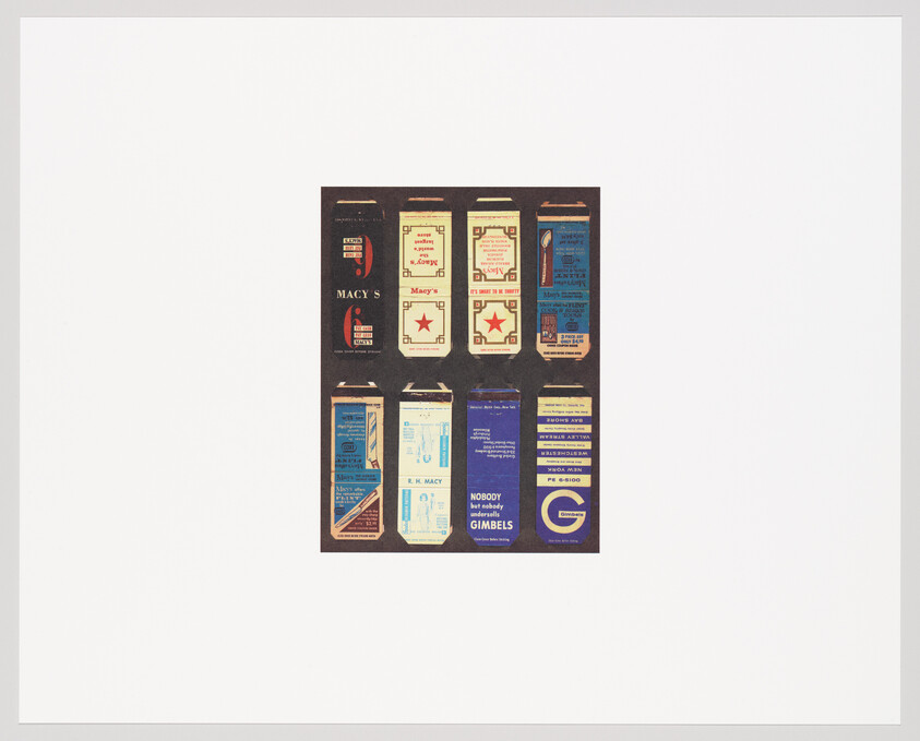 Nine vintage department-store matchbook covers arranged in a grid showing Macy's and Gimbels logos.