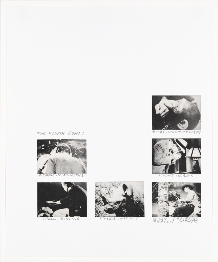 A white page with six small black-and-white photos arranged with handwritten captions describing different behaviors.