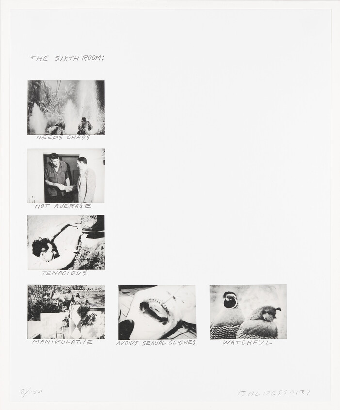 Collage of six small black-and-white photos arranged vertically and horizontally with handwritten captions.