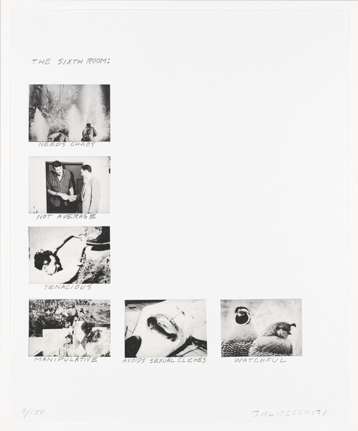 Collage of six small black-and-white photos arranged vertically and horizontally with handwritten captions.