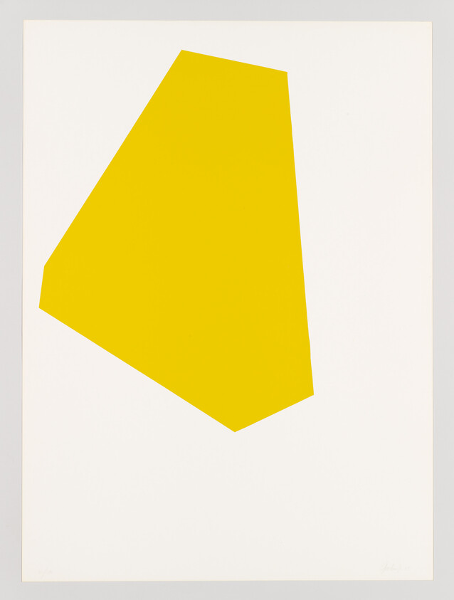 Large irregular yellow polygon sits centered on a white sheet with wide blank margins.