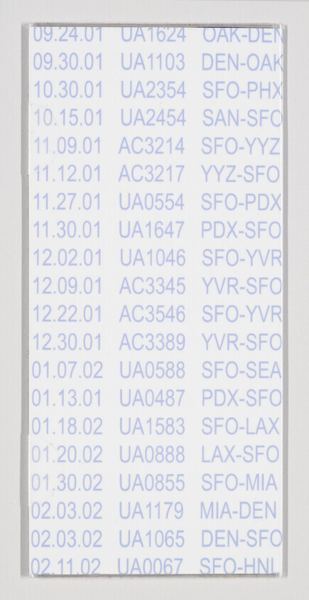 Purple poster showing a small twin-engine Air LM plane with work flights dates 09.24.01–02.17.02. — view 107530