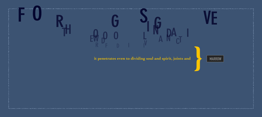 The word "FORGIVE" with scattered letters and a quote: "it penetrates even to dividing soul and spirit, joints and marrow."