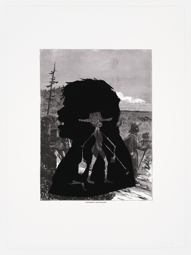 Silhouette of a man's profile filled with smaller figures and a landscape background.