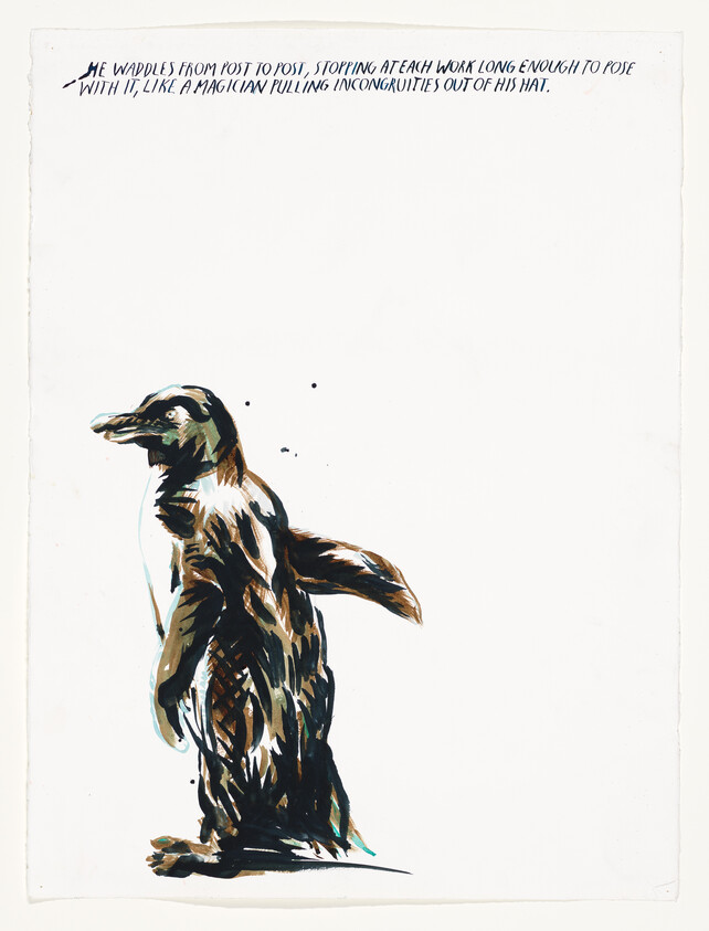 A stylized penguin standing upright and looking to the left on a white background.