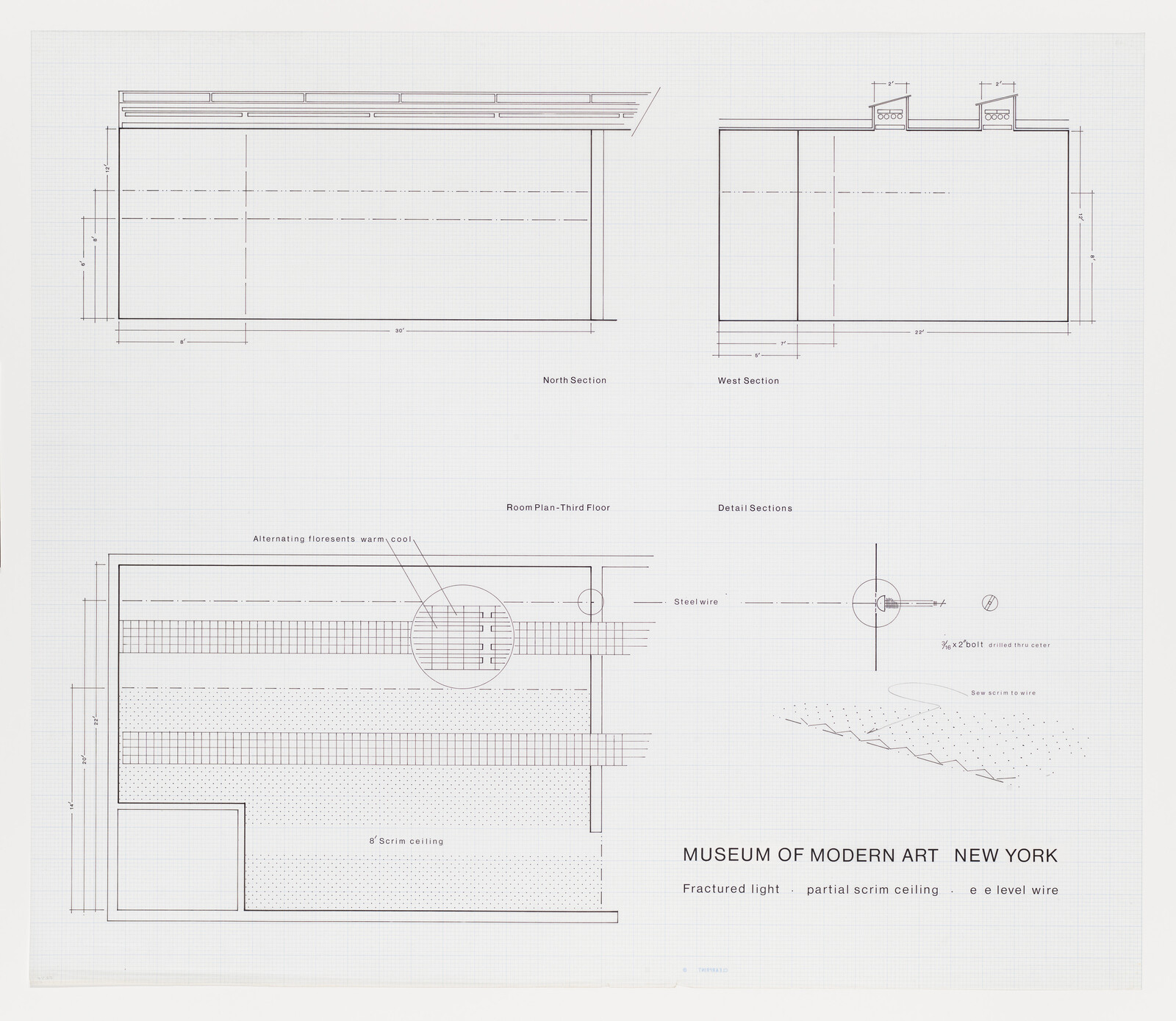 Architectural floor plans and detail sections for the Museum of Modern Art, New York.