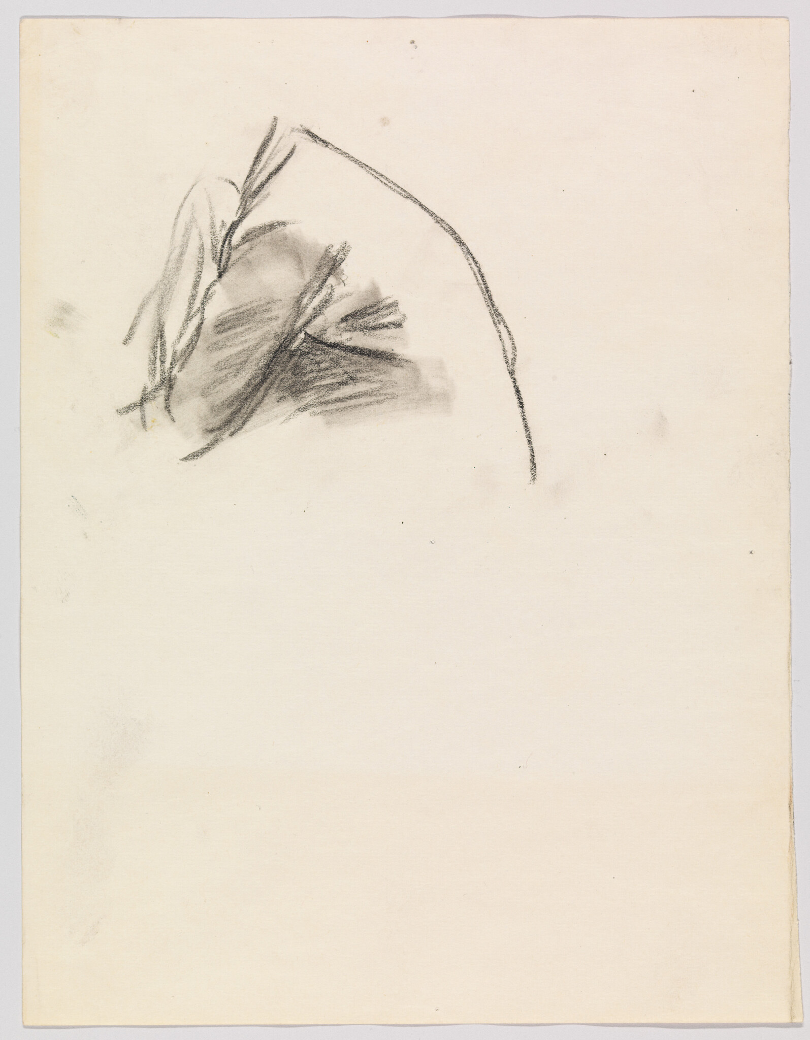 Loose charcoal sketch showing a bent shoulder and upper back outlined with quick, gestural lines.