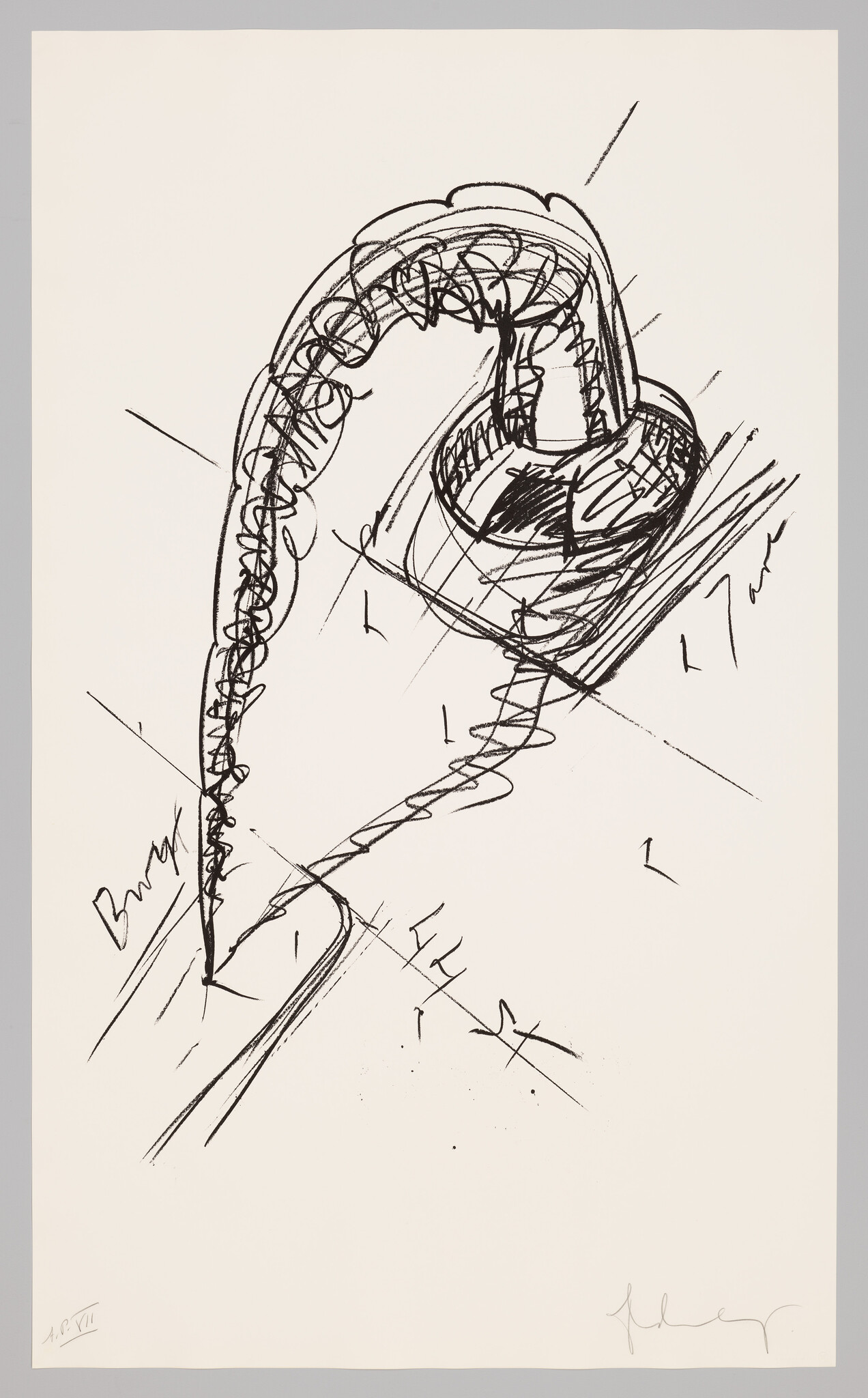 A large curved faucet spout sketch pours a twisted, scribbled stream onto a flat surface.