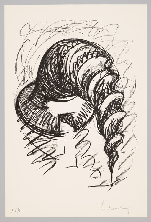 A loose charcoal sketch of a woman wearing a hat with a long braided ponytail.