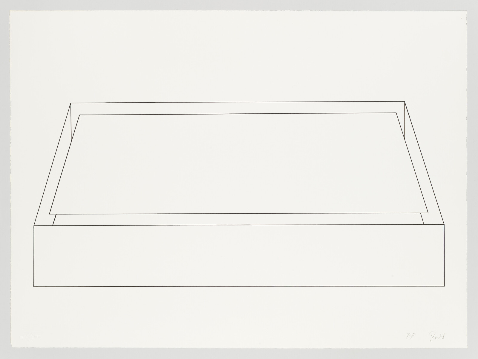 A minimal line drawing of a shallow rectangular box with a slightly raised inner panel.
