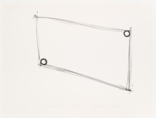 A skewed rectangular charcoal frame with two dark circular loops at opposite corners.