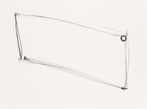 Loose charcoal sketch of a tilted rectangular frame with a small circular loop at the right corner.