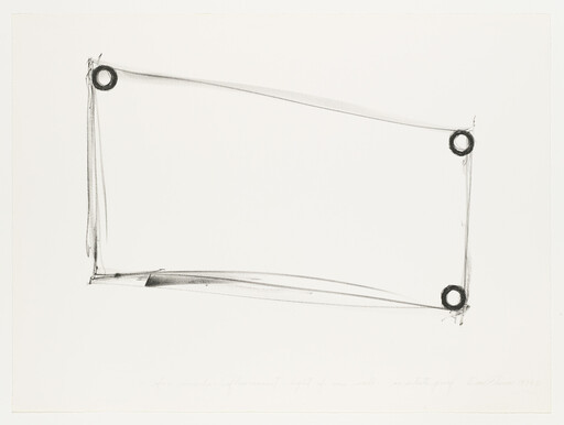 A simple charcoal drawing showing four circular eyelets connected by faint lines forming a skewed rectangle.