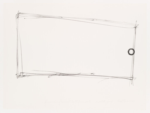 A loose rectangular charcoal frame is drawn with rough corners and a small circle knob on the right.