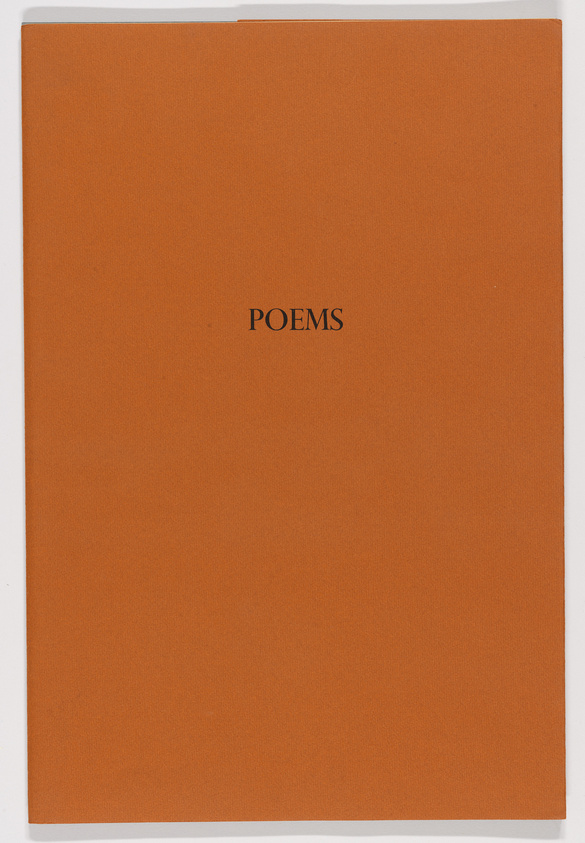 A plain orange book cover with the word "POEMS" printed in small black letters in the center.