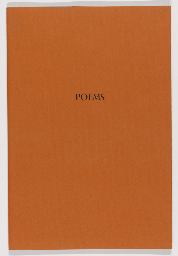 A plain orange book cover with the word "POEMS" printed in small black letters in the center.