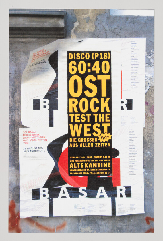 Poster advertising a disco night titled "60:40 Ost Rock Test the West" with bold yellow text.