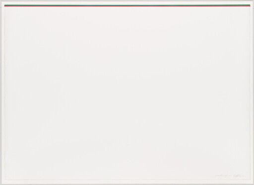 Large white paper with thin red, green, and yellow stripes along the top edge.