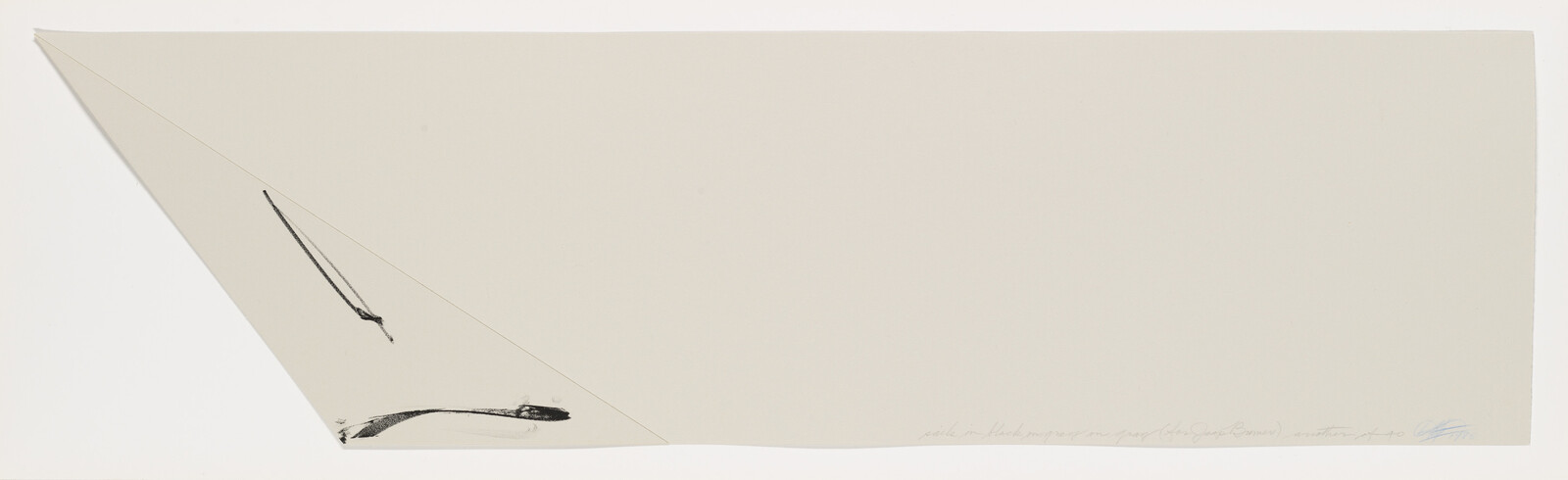 Large off-white trapezoid paper with small diagonal black brushstrokes near the lower-left corner.