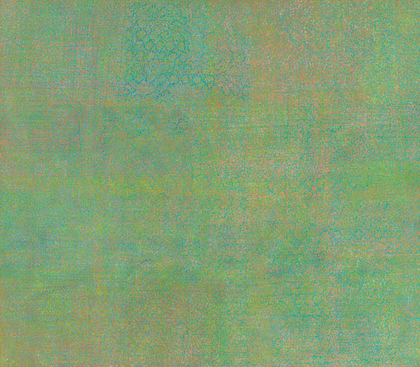 Innumerable specks of pink, orange, yellow, green, and blue, densely accumulated into a soft and smooth polychromatic abstraction