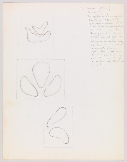Three rectangular sketches show smooth, rounded three-lobed shapes with handwritten notes on the right.