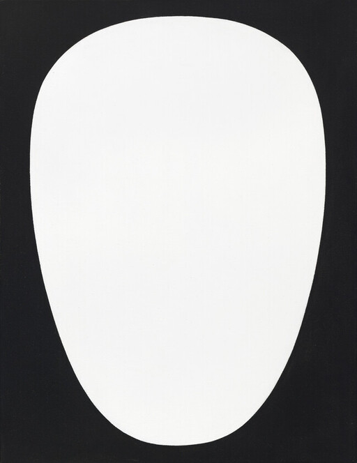 A large white oval shape fills the center against a solid black background.