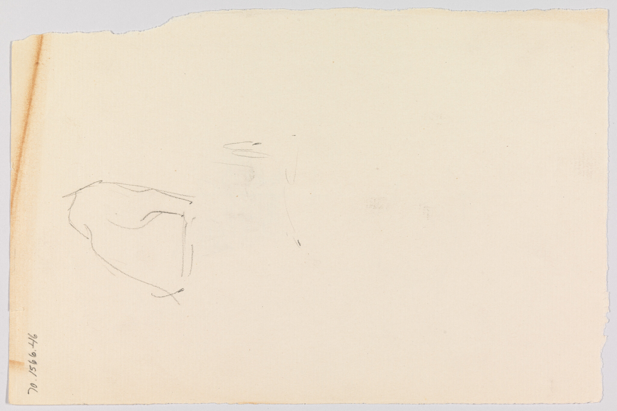 Light pencil sketch of a small head outline on aged paper with handwritten numbers.