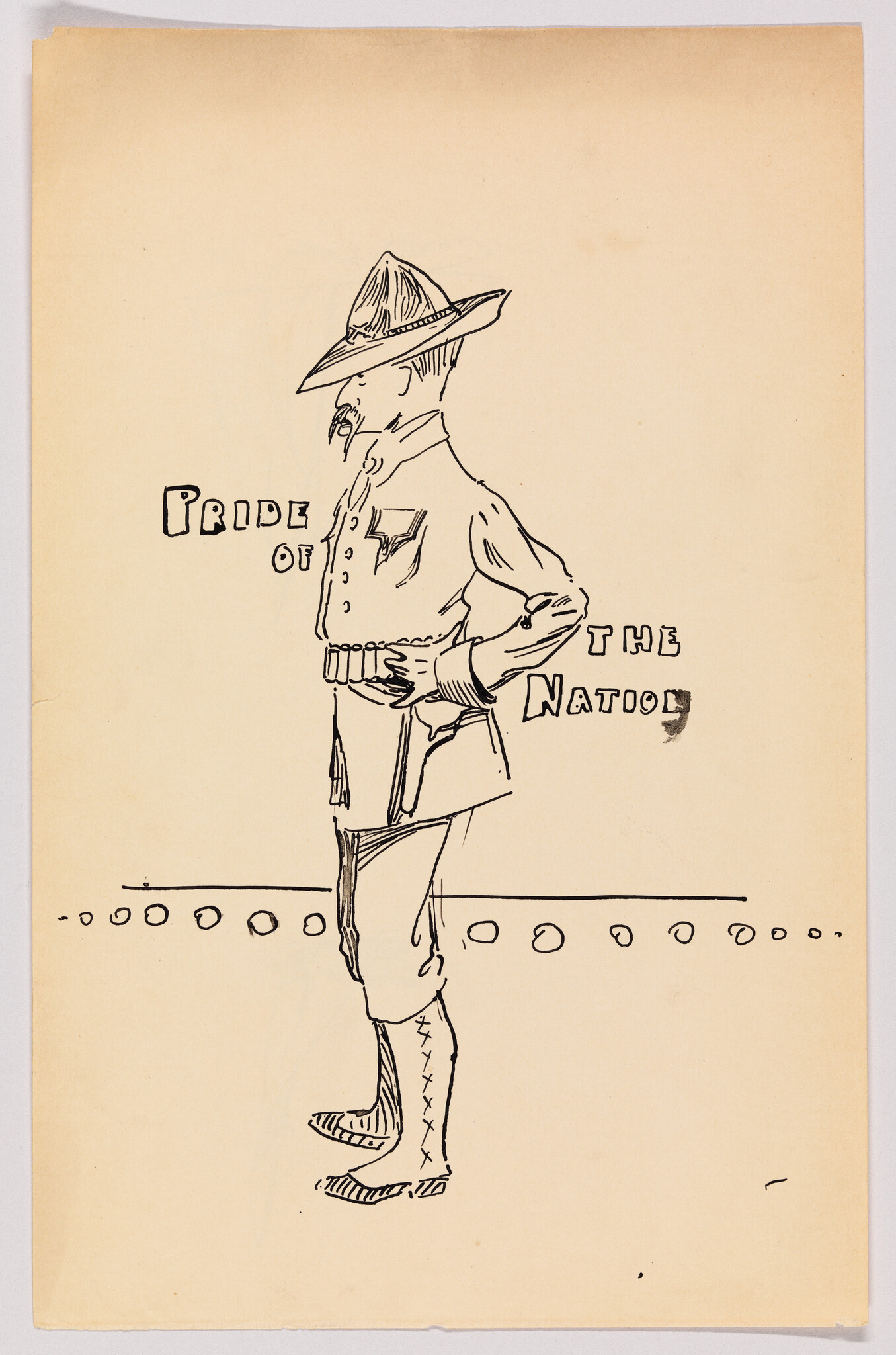 A soldier in a wide-brimmed hat stands at attention next to the words "Pride of the Nation."