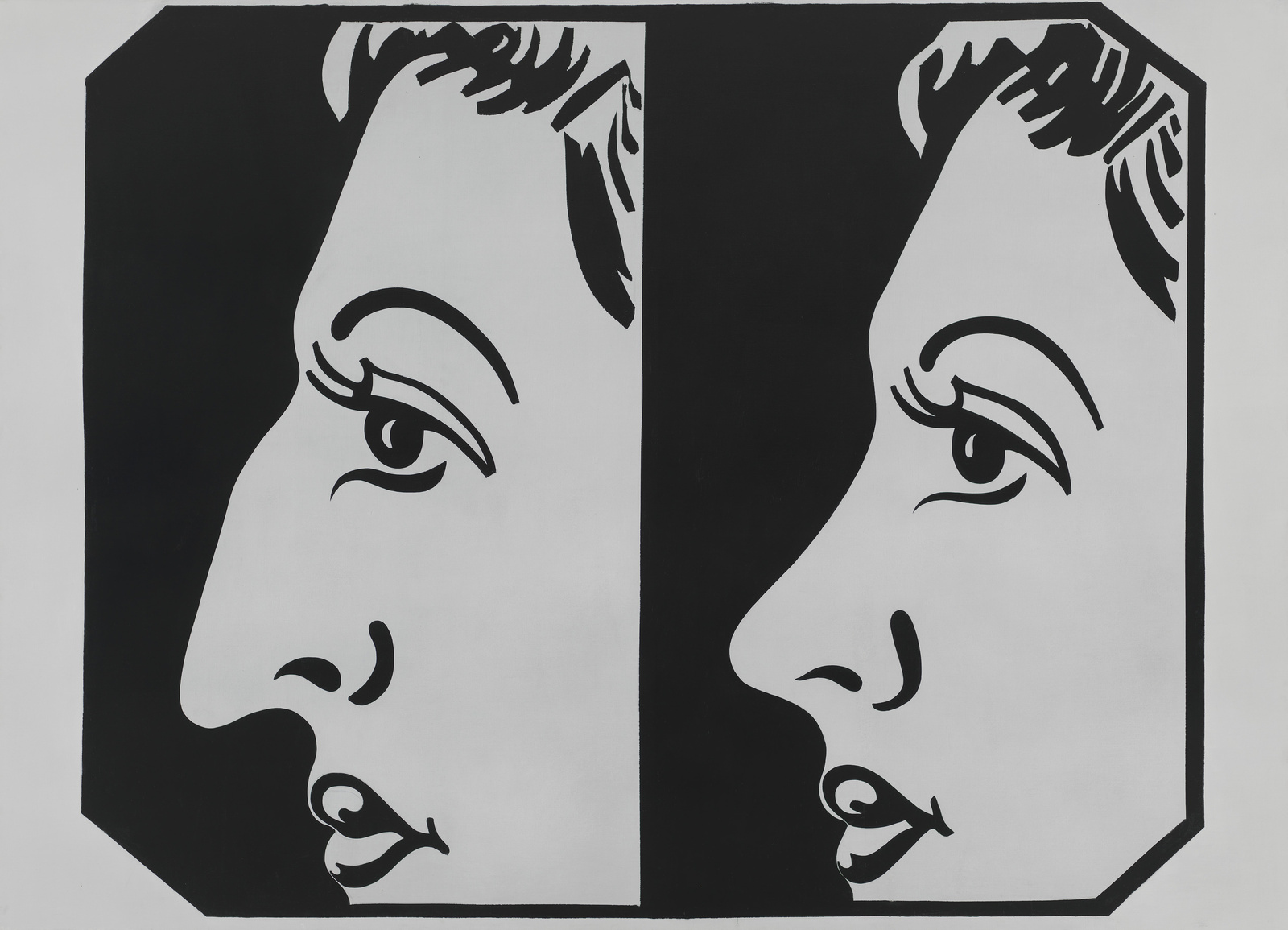 Two juxtaposed profile views of the same woman, one with a large nose and one with a small nose