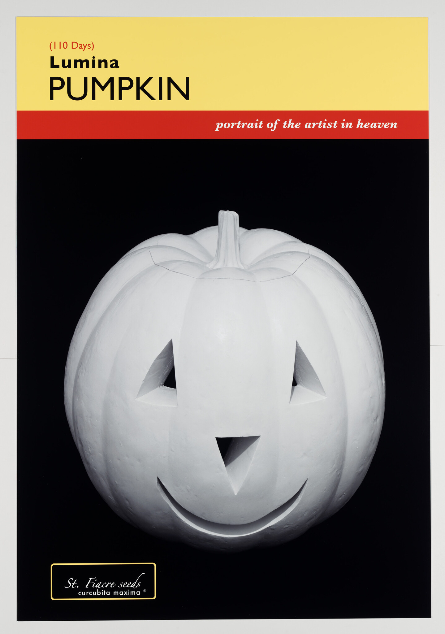 Lumina pumpkin poster showing a white carved jack-o'-lantern with smiling triangular features.
