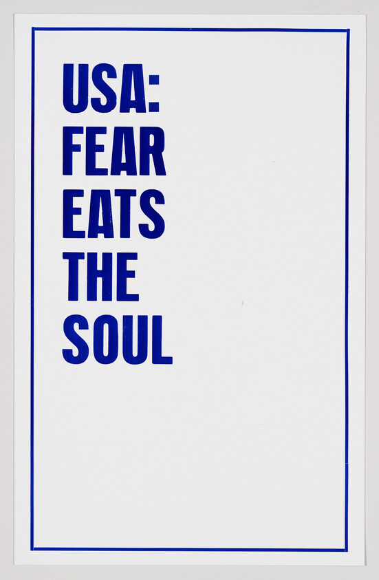 Poster reads "USA: Fear eats the soul" in bold blue letters.