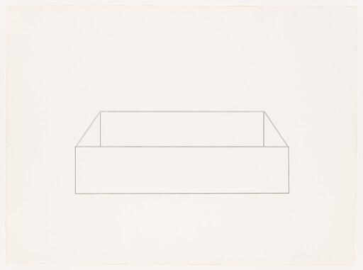 A thin-lined open rectangular box sits centered on a large blank white background.
