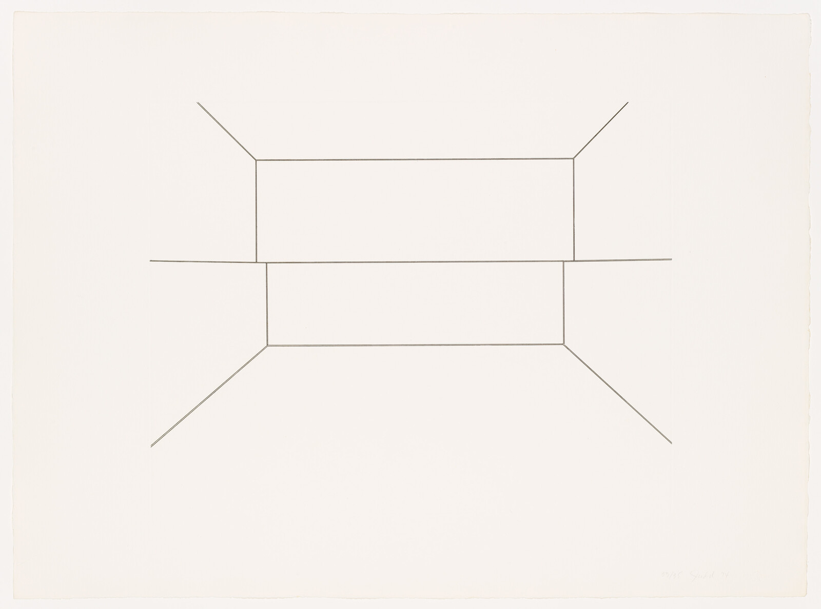 Simple line drawing showing two stacked rectangular boxes suggesting a rectangular room in perspective.