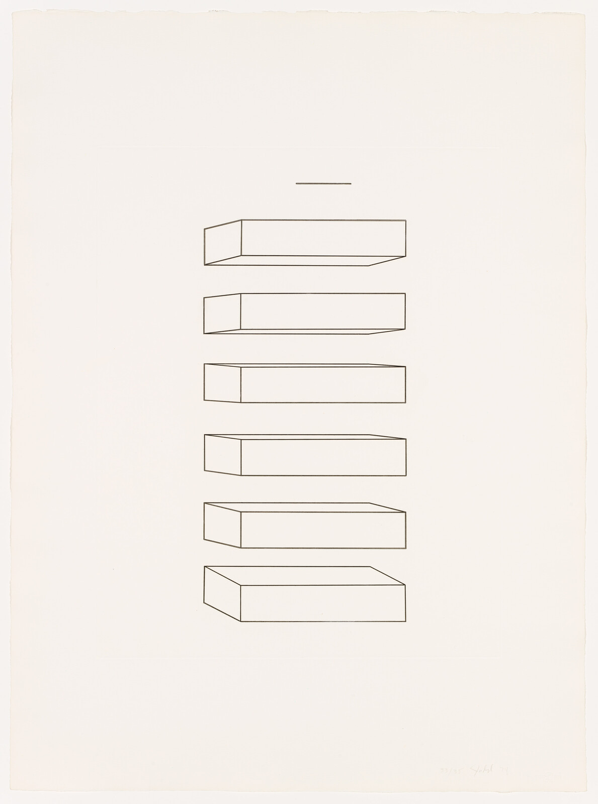 Seven outlined rectangular boxes stacked vertically with a short horizontal line above them.