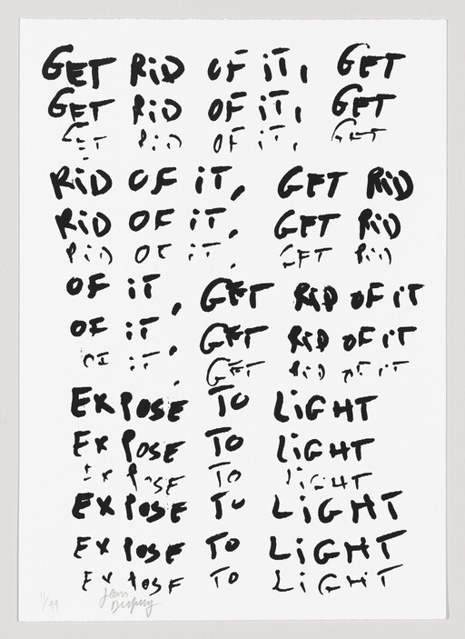 Handwritten sheet repeatedly saying "Get rid of it" and "Expose to light" in black marker.