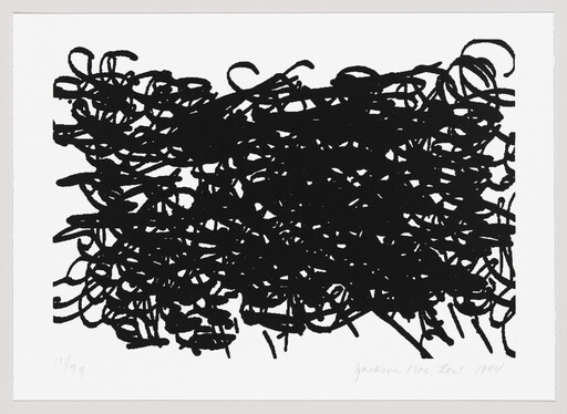 Dense black tangled scribbles fill the center of a white rectangular page.