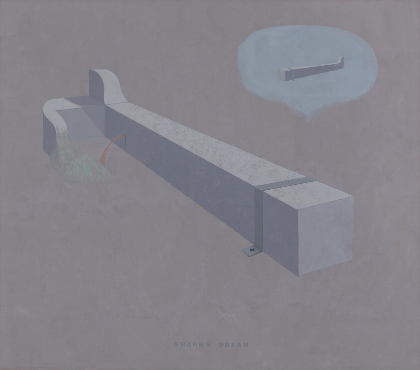 Long concrete beam extends across a muted background with a small floating version in a thought bubble.